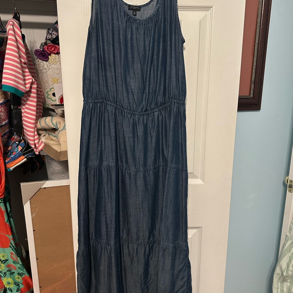 Talbots Lightweight Chambray Maxi Dress in Denim Blue